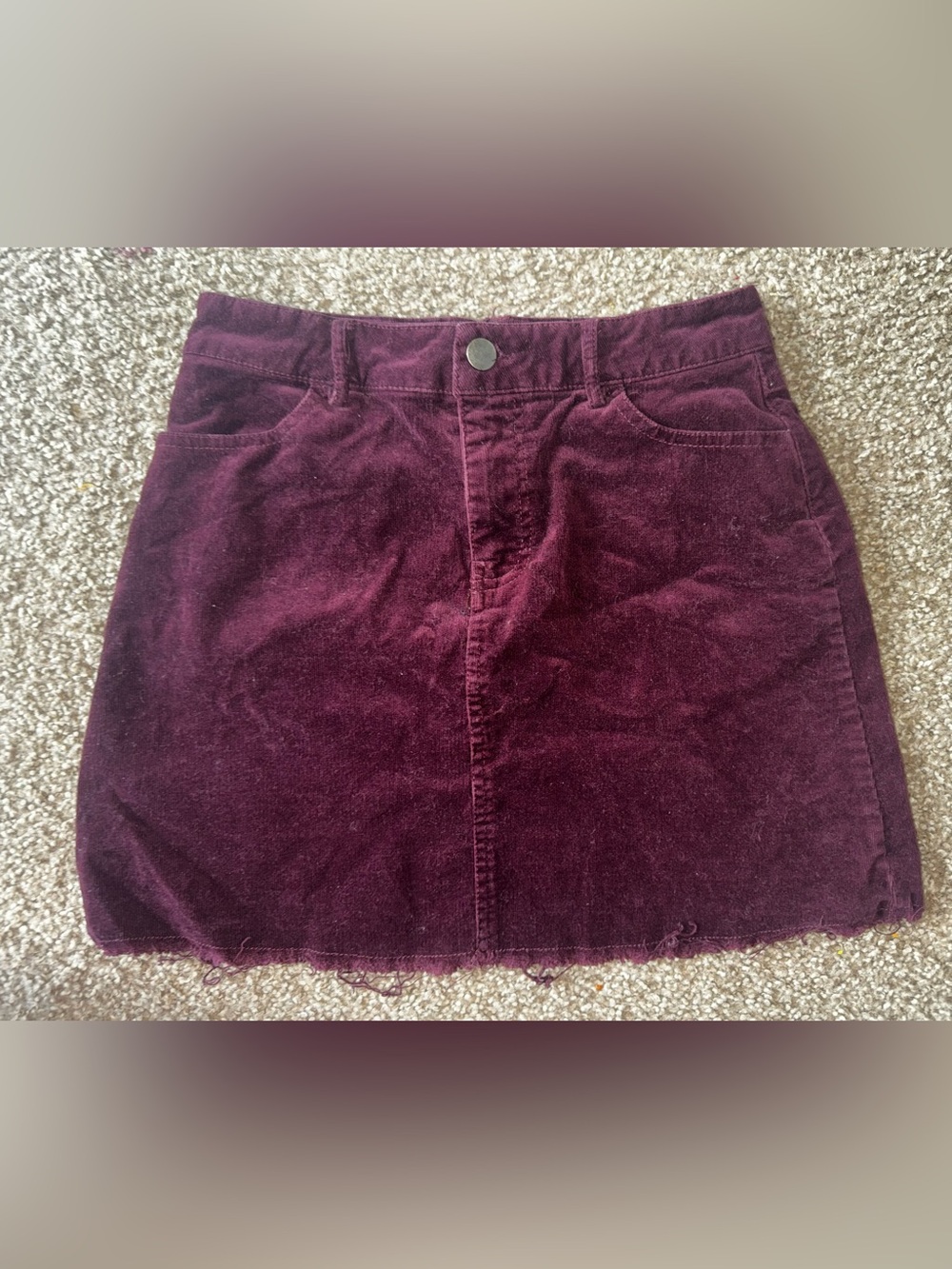 Forever 21 Burgundy Corduroy Mini Skirt Womens S High Rise Pockets Red wine